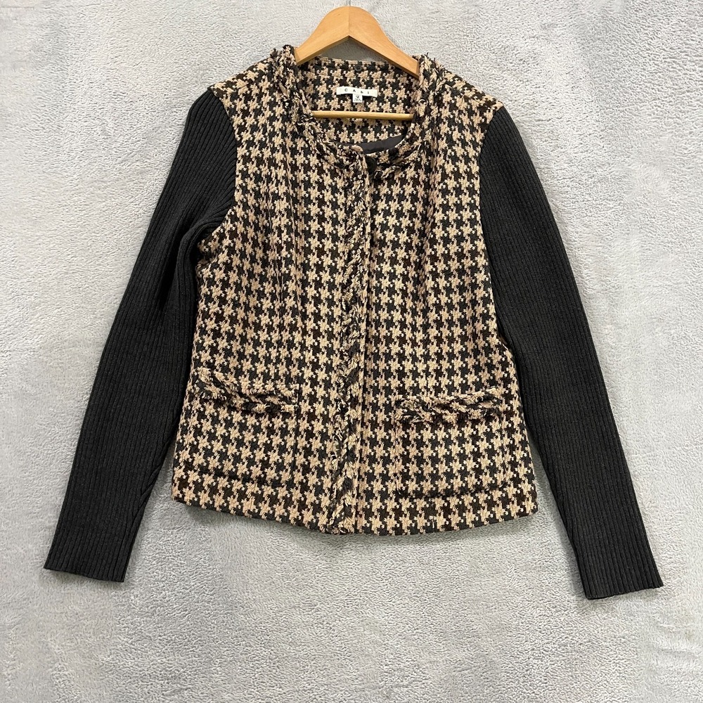 CAbi Blazer Jacket Womens 12 Houndstooth Mixer Knit Long Sleeve Career Preppy